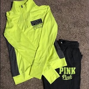 Victoria Secret Pink Track Outfit Neon Yellow